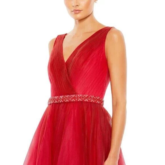 Mac Duggal‎ Gown Beaded Belt Wrap Over Sleeveless Ballgown Red Ombre Sz 8 20378 - Picture 2 of 9